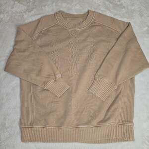 Aerie Women’s Textured Knit Panel Crewneck Sweatshirt Beige Size Sm Cozy Ribbed